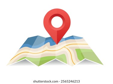 Map with Pointer. Folded location map with marker. GPS navigation map with city street roads vector illustration.