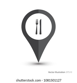 Map pointer with food center sign icon