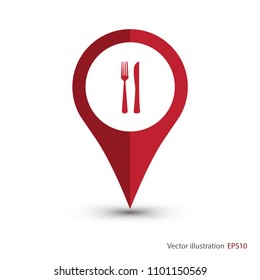 Map pointer with food center sign icon