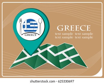 map with pointer food Greece, vector illustration.