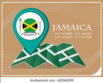 map with pointer food Jamaica, vector illustration.