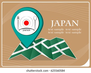 map with pointer food Japan, vector illustration.