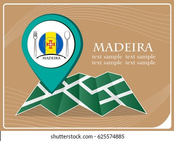 map with pointer food Madeira, vector illustration.