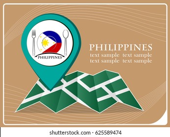 map with pointer food Philippines, vector illustration.
