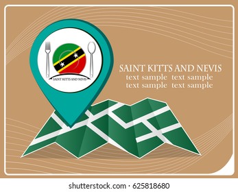 Map With Pointer Food Saint Kitts And Nevis, Vector Illustration.