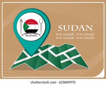map with pointer food Sudan, vector illustration.