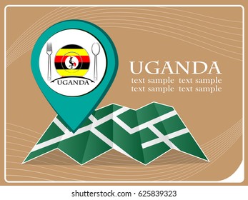map with pointer food Uganda, vector illustration.