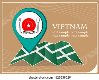 map with pointer food Vietnam, vector illustration.