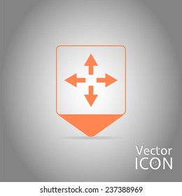 Map pointer - four arrows. Sign all directions. Flat Design Style