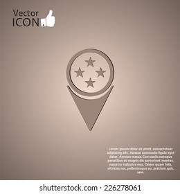 Map pointer with four stars icon. Made in vector