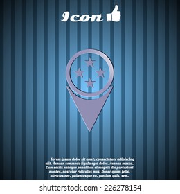 Map pointer with four stars icon. Made in vector