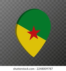 Map pointer with French Guiana flag. Vector illustration.