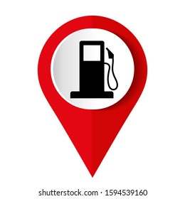 Map pointer with gas station icon. Vector illustration.