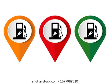 Asignar puntero con el icono de la gasolinera. Ilustración vectorial.	