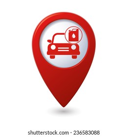 Map pointer with gas station icon. Vector illustration