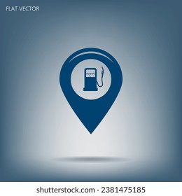 Map pointer with gas station icon. Vector illustration.