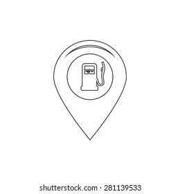 Map pointer with gas station icon. Vector illustration.