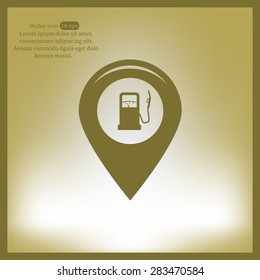 Map pointer with gas station icon. Vector illustration.