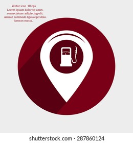 Map pointer with gas station icon. Vector illustration.