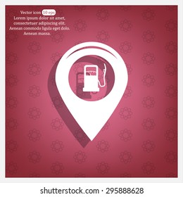 Map pointer with gas station icon. Vector illustration.