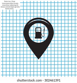 Map pointer with gas station icon. Vector illustration.