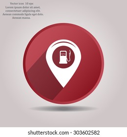 Map pointer with gas station icon. Vector illustration.