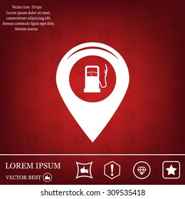 Map pointer with gas station icon. Vector illustration.