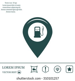 Map pointer with gas station icon. Vector illustration.