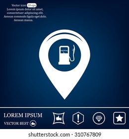 Map pointer with gas station icon. Vector illustration.
