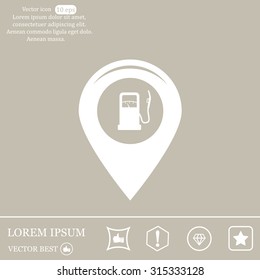 Map pointer with gas station icon. Vector illustration.
