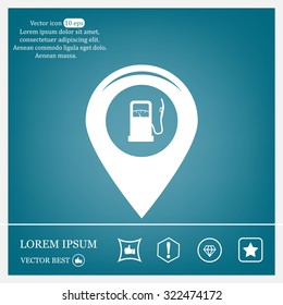 Map pointer with gas station icon. Vector illustration.