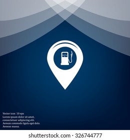 Map pointer with gas station icon. Vector illustration.