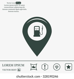Map pointer with gas station icon. Vector illustration.