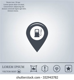 Map pointer with gas station icon. Vector illustration.