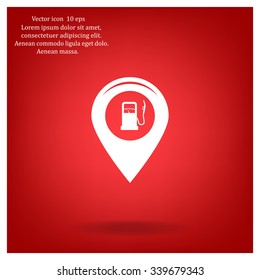 Map pointer with gas station icon. Vector illustration.