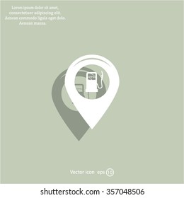 Map pointer with gas station icon. Vector illustration.
