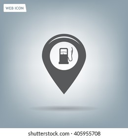 Map pointer with gas station icon. Vector illustration.