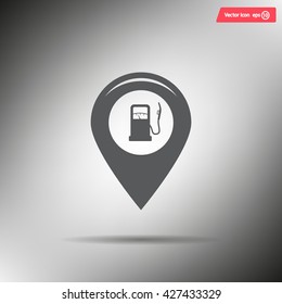 Map pointer with gas station icon. Vector illustration.