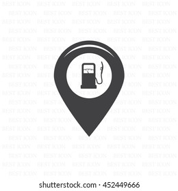 Map pointer with gas station icon. Vector illustration.
