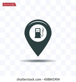 Map pointer with gas station icon. Vector illustration.