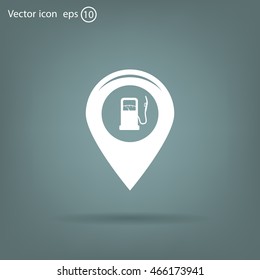 Map pointer with gas station icon. Vector illustration.