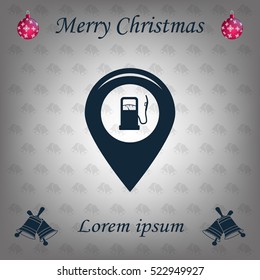 Map pointer with gas station icon. Vector illustration.