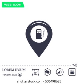 Map pointer with gas station icon. Vector illustration.