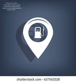 Map pointer with gas station icon. Vector illustration.