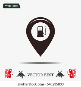 Map pointer with gas station icon. Vector illustration.