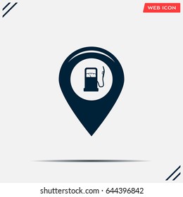 Map pointer with gas station icon. Vector illustration.
