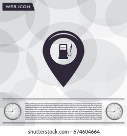 Map pointer with gas station icon. Vector illustration.