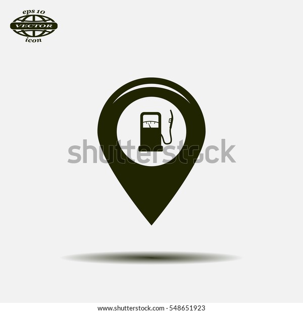 Map\
pointer with gas station icon. Vector\
illustration.