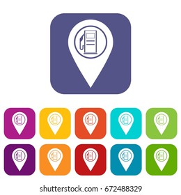 Map pointer with gas station symbol icons set vector illustration in flat style In colors red, blue, green and other