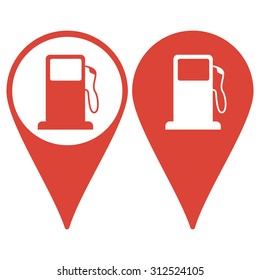 Map pointer. Gasoline pump nozzle sign. Gas station icon. Flat design style.